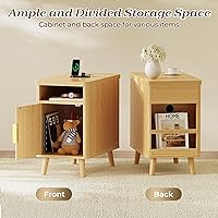 Vista 7 de Huuger Narrow End Table with Charging Station, USB-C Port, Fluted Nightstand with Storage Cabinet, Back Rack, Side Table for Small Spaces, 13.4 ×