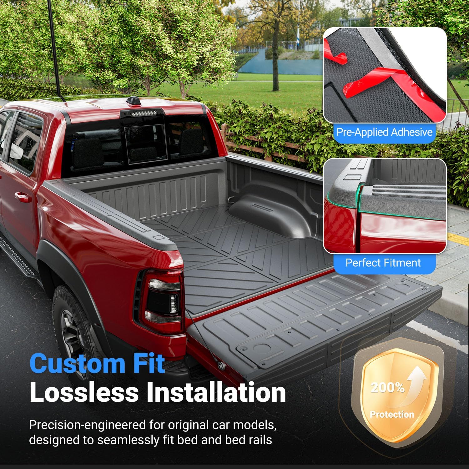 Truck Bed Mat Compatible with 2019 2020 2021 2022 2023 2024 2025 2026 Dodge Ram 1500 Bed Liner Truck Bed Rail Cap Replacement for 2019-2026 Dodge Ram 1500 Accessories