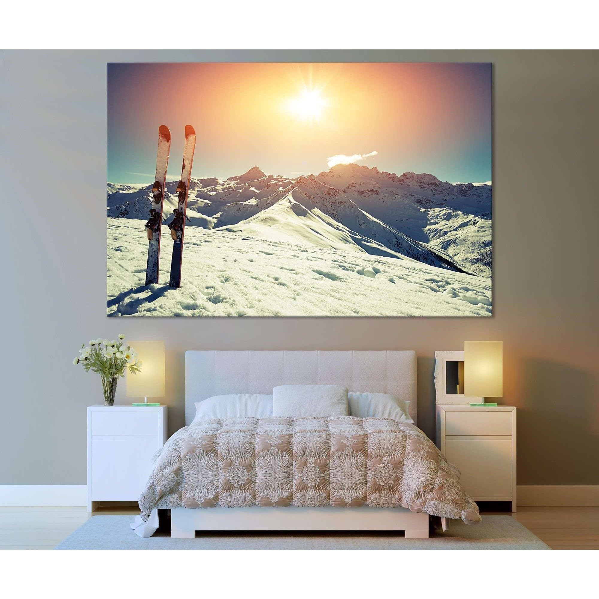 Cuadro de esquí en lienzo 90x60 cm decoración de montaña para colgar 3