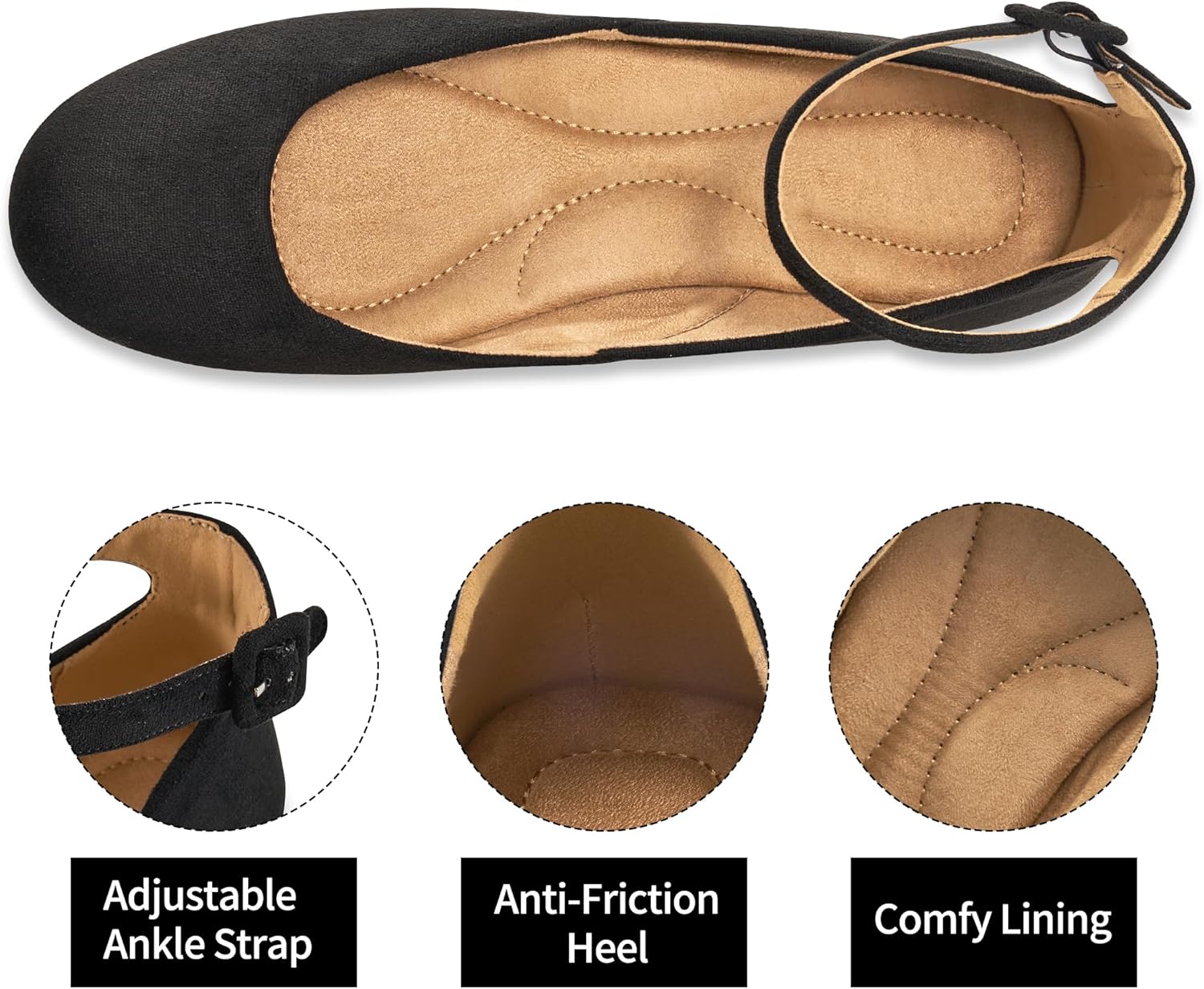 HARENCE Ballet Flats Shoes for Women: Comfortable Round Toe Ankle Strap Slip on Casual Dress Flat for Office Work Business - Image 4