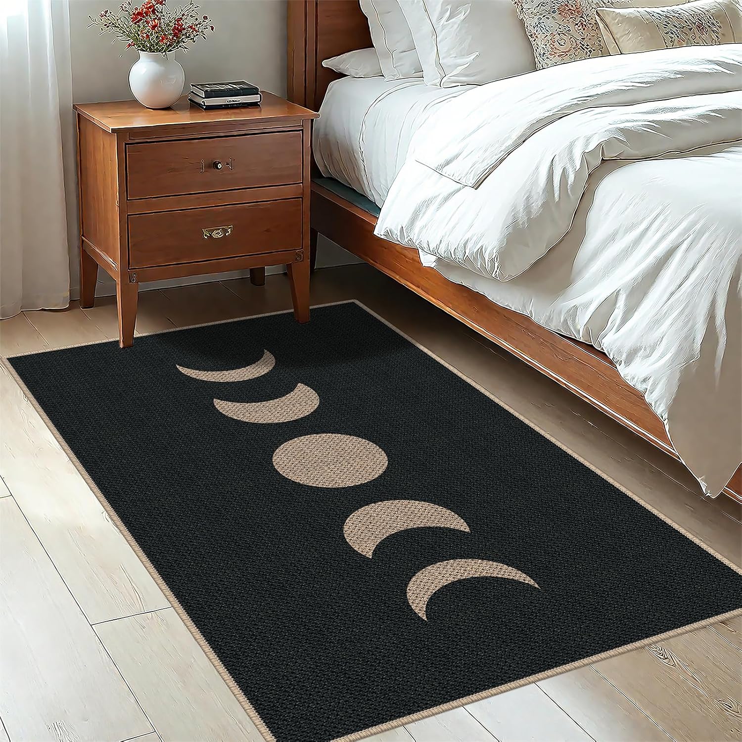 Easy Jute 3x5 Black Moon Area Rug,Washable Entryway Rug,Modern Door Carpet,Neutral Non-Slip Outdoor Indoor Farmhouse Rug for Living Room Kitchen Patio Bedroom