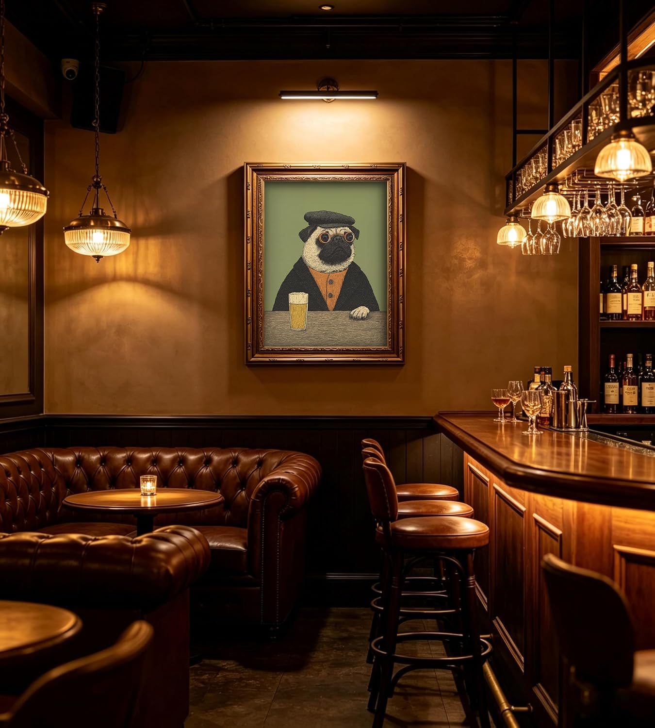 Vintage Gold Framed Funny Dog Bar Wall Art Humor Martini Canvas Print image 2