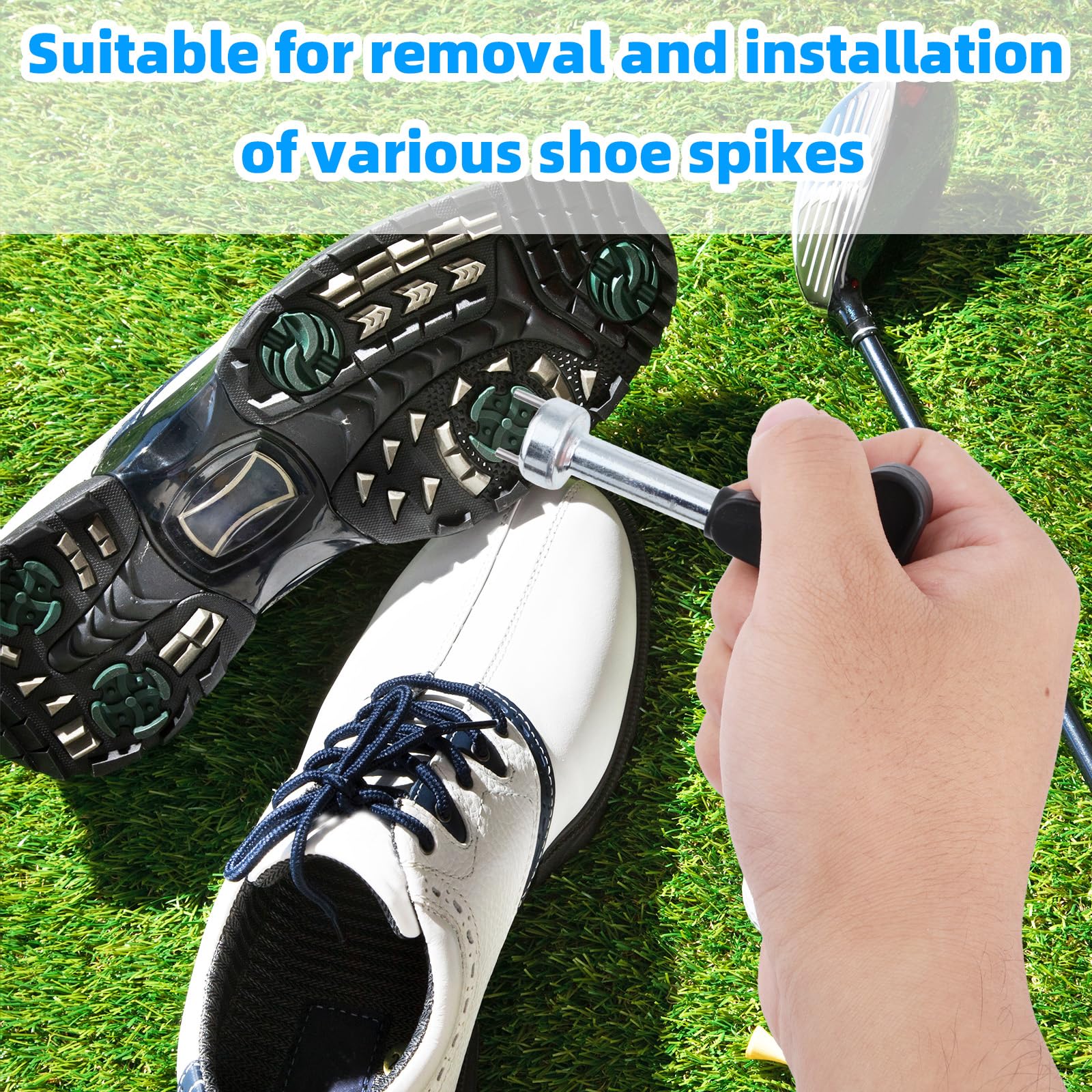 Gosknor 2 uds Llave Tacos Zapato de Golf, Multifunción Herramienta para Quitar Clavos Zapatos de Golf Llave Ajuste Calas Universal Herramienta Reemplazo Clavos para Zapatos Duradera y de Fácil Agarre