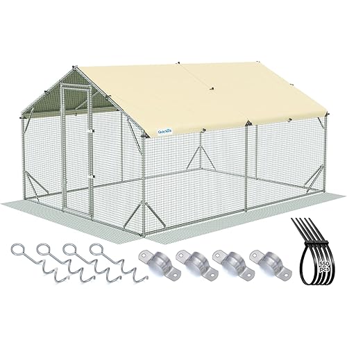 Quictent Elite Series 12x9x6.6ft Metal Chicken Coop Run with Side Hardware Cloth, Walk-in Outdoor Poultry Cage Heavy Duty Predator Proof Hen Duck Rabbit Farm House, Waterproof Anti-UV Cover