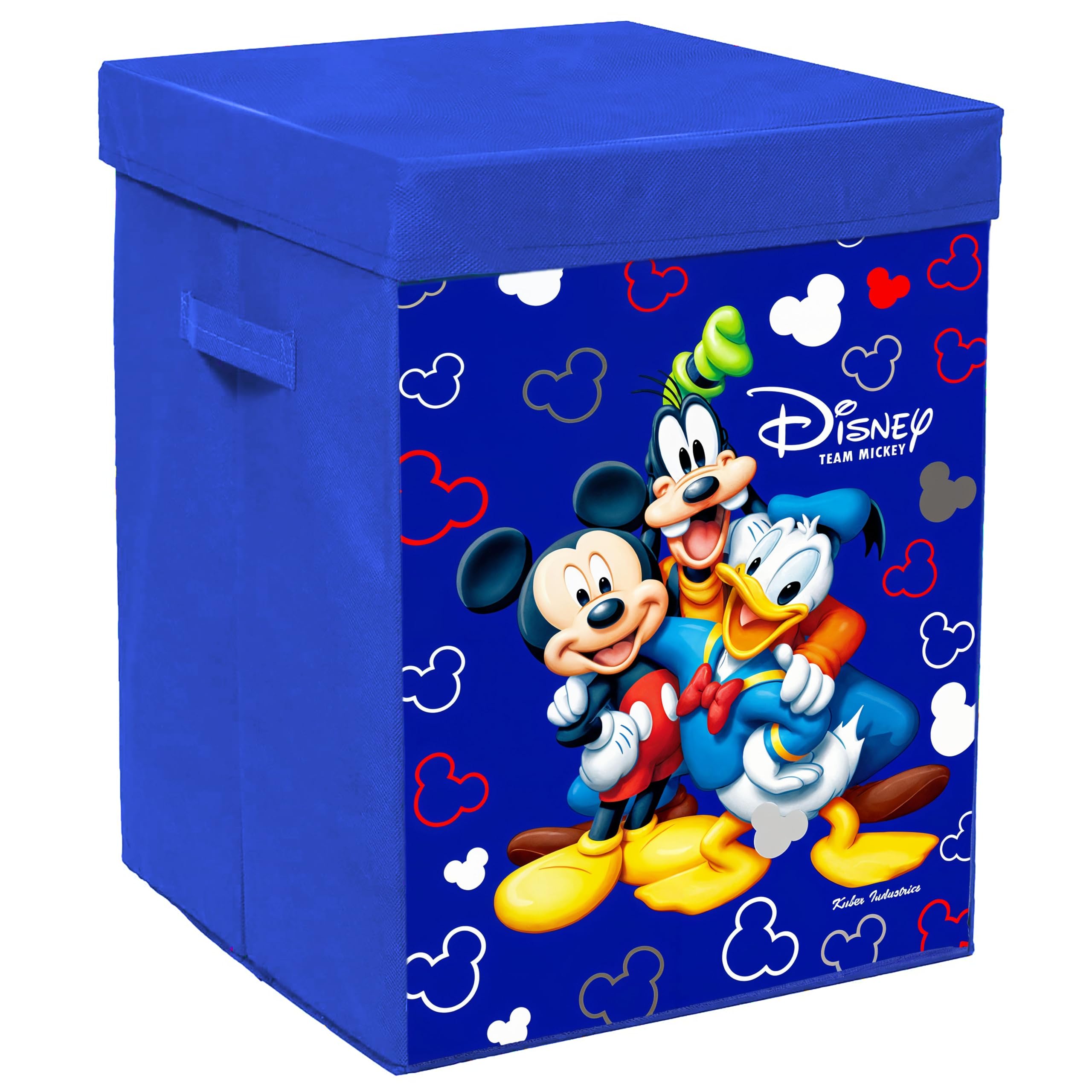 Kuber Industries Disney Team Mickey Round Laundry Bag/Bin|Water Proof Canvas Material & 3D Disney Print|Toy Storage & Cloth Organizer with Lid & Handles|Size 37 x 37 x 46 Cm,(Royal Blue)-KUBMART1212-picture-24