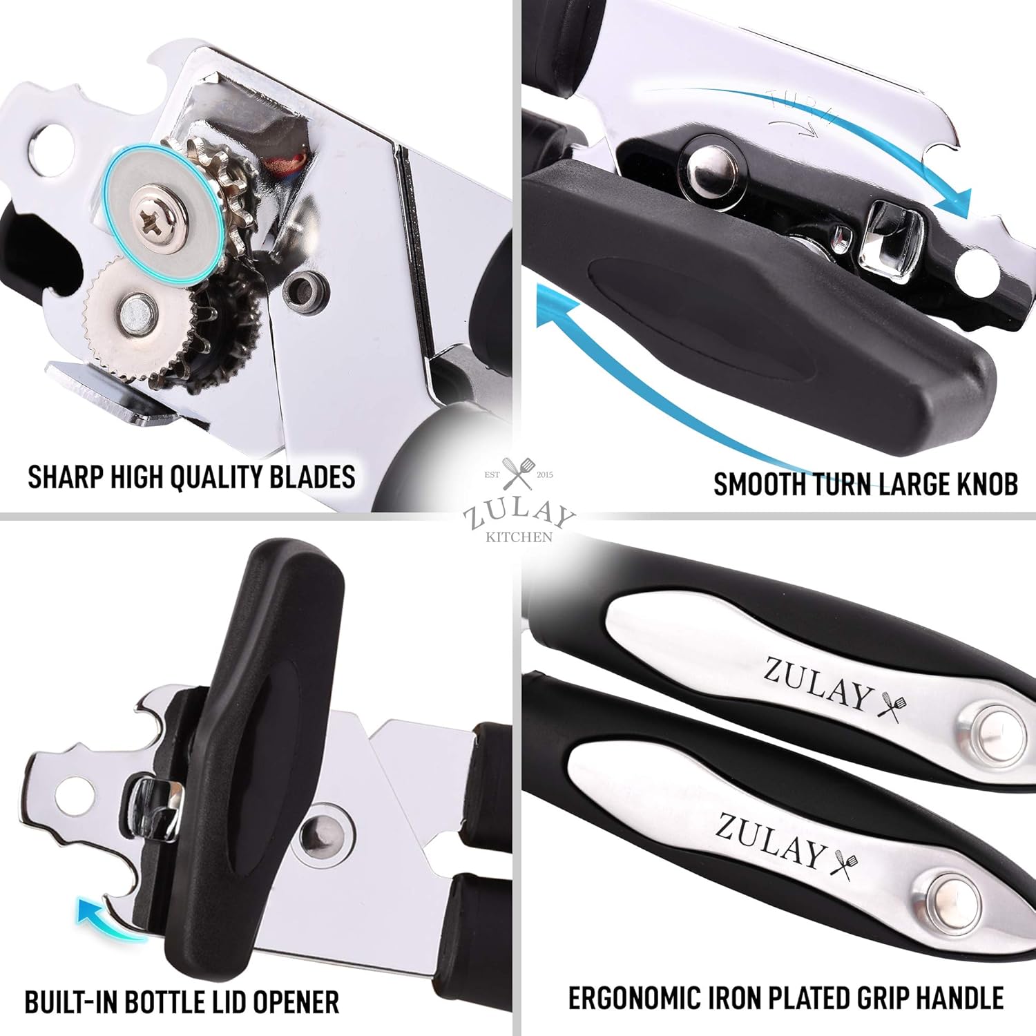 Zulay Can Opener With Stainless Steel Blades - Ergonomic Grip Soft Edge Manual Can Opener - Smooth To Operate Hand Can Opener With Large Turn Knob : Home & Kitchen