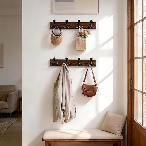 Miniatura 62 de SKOLOO Perchero de madera blanca de 17 pulgadas con 3 ganchos triples, ideal para entradas familiares, aulas y almacenamiento de suministros para