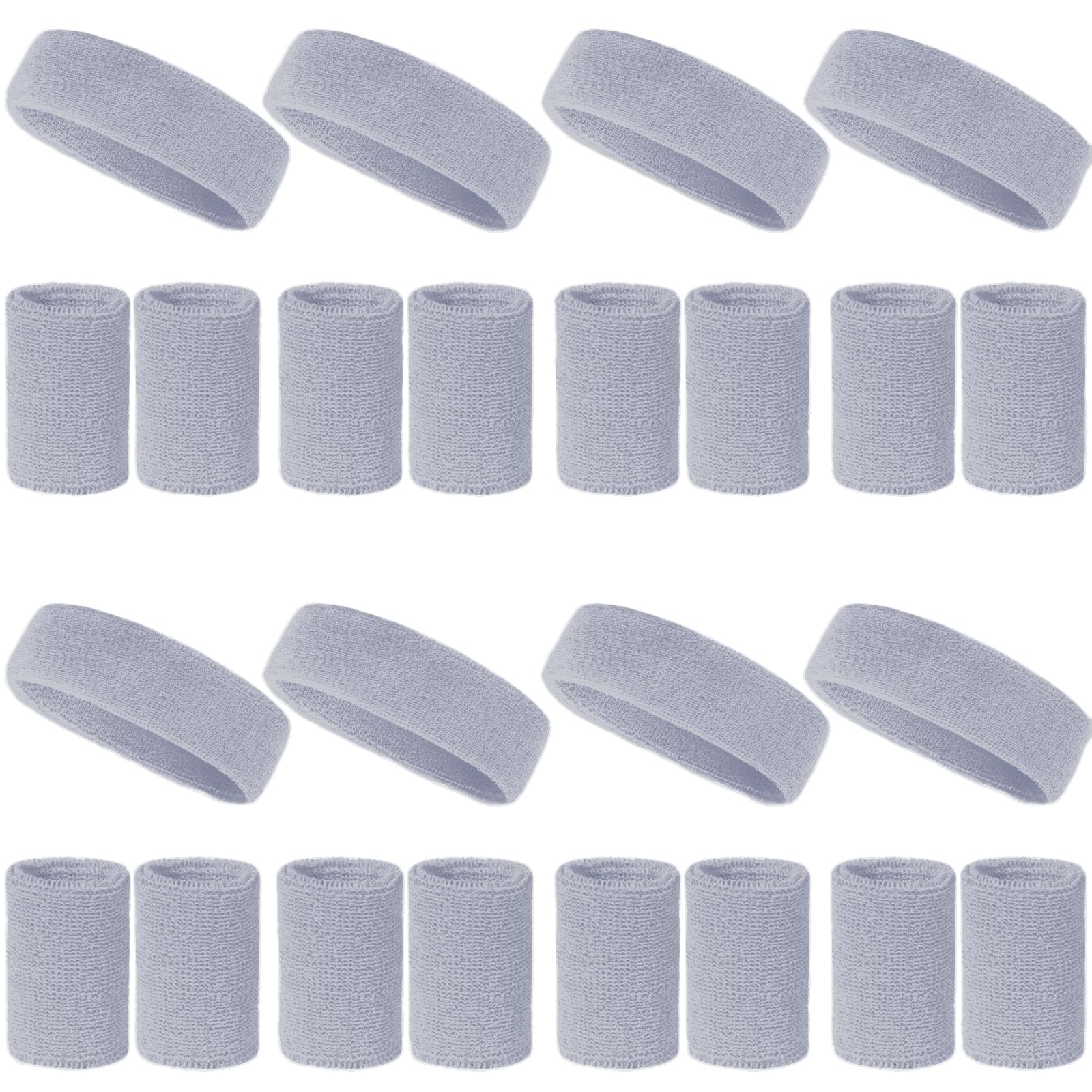 24 Pcs Neon Sweatbands Set Include 8 Pcs Sports Headband and 16 Pcs Cotton Wristbands 80s Neon Sweat Bands Bulk for Gym, Tennis, Basketball, Running, Exercise