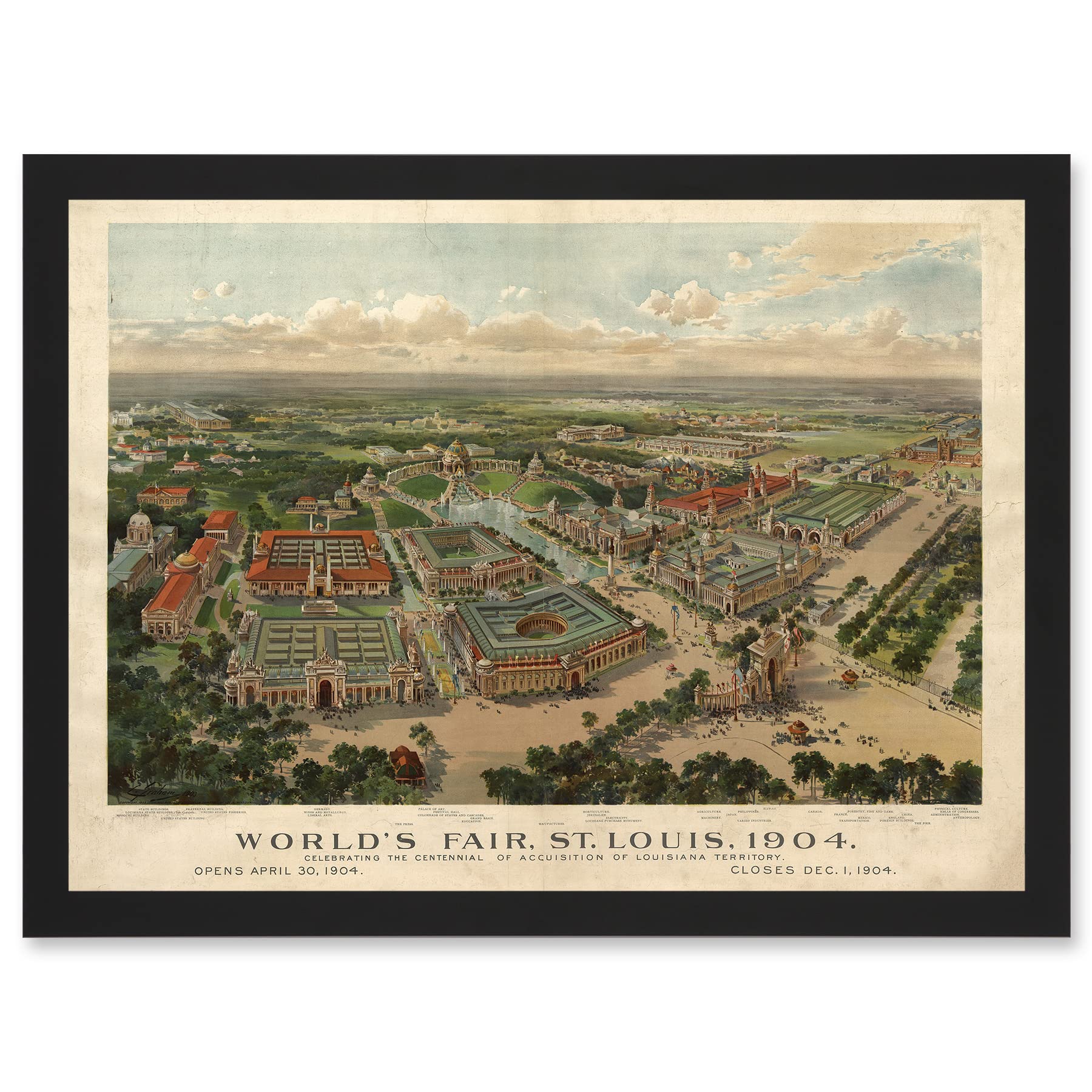 Artery8 Aerial Birds Eye View St Louis Missouri Worlds Fair 1904 USA Artwork Framed Wall Art Print A4