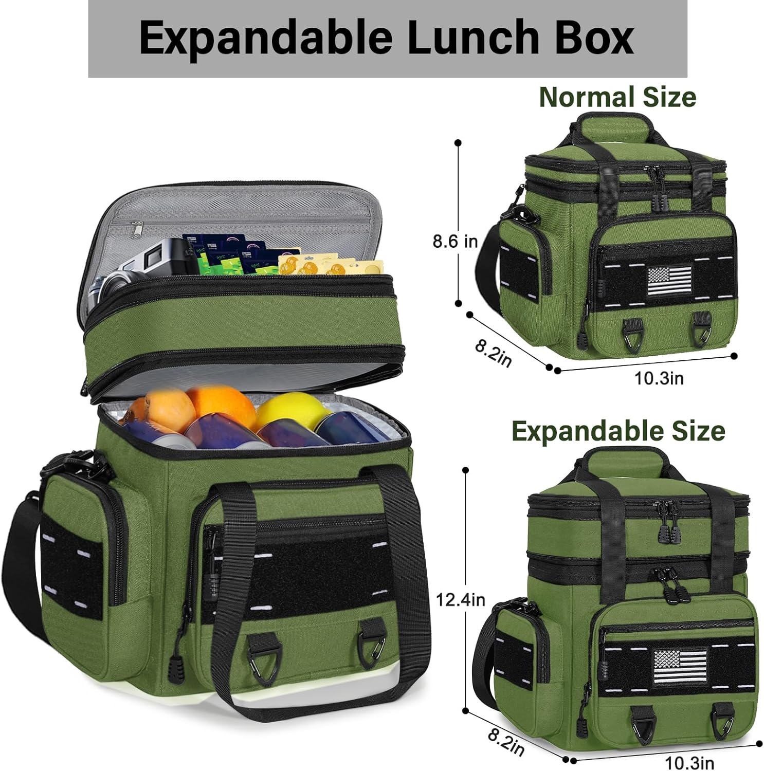 Expandable Tactical Lunch Box, Large Insulated Lunch Cooler Bag Heavy Duty Leakproof Lunch Pail for Men Adults Work Office Outdoor Picnic Trips,16L,Army Green - Image 6