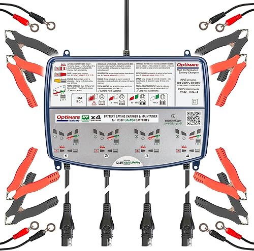 Tecmate - Cargador OptiMATE Lithium 4s de 0.8 A, TM-485 de 8 pasos que recupera y conserva un banco de baterías cuádruple de 12.8 V
