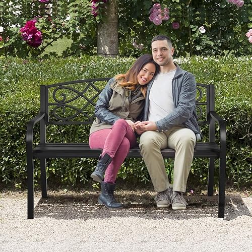 Miniatura 2 de Giantex - Banco de jardín de 50 pulgadas, banco de parque de metal resistente, marco de acero fundido con recubrimiento en polvo, asiento de amor