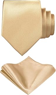TIE G Solid Satin Woven dyed Color Formal Black Necktie and Pocket Square Sets in Gift Box