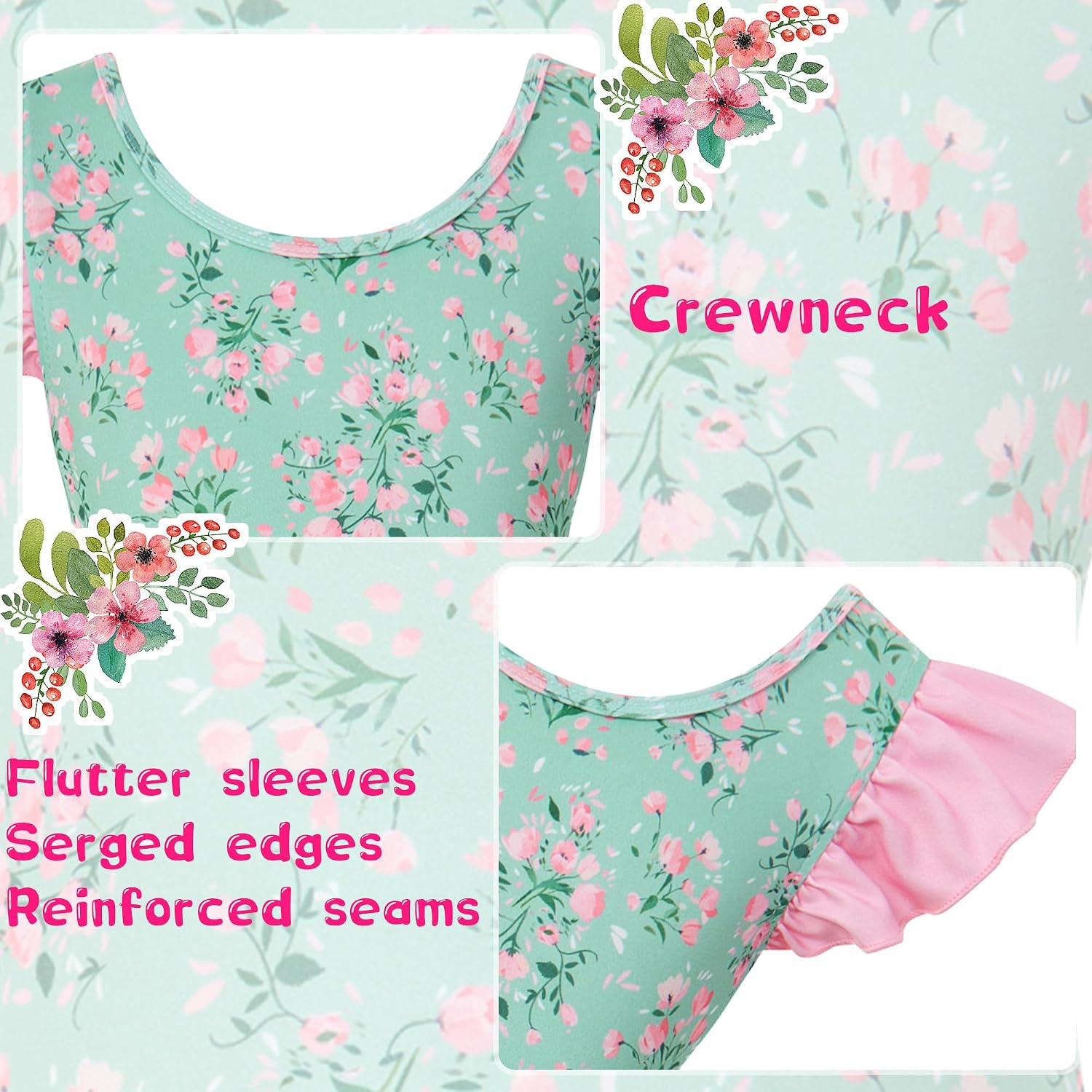 Funnycokid Girls Ballet Leotards Dance Leotard with Circle Skirt Ruffer Sleeve Ballerina Dresses Outfits