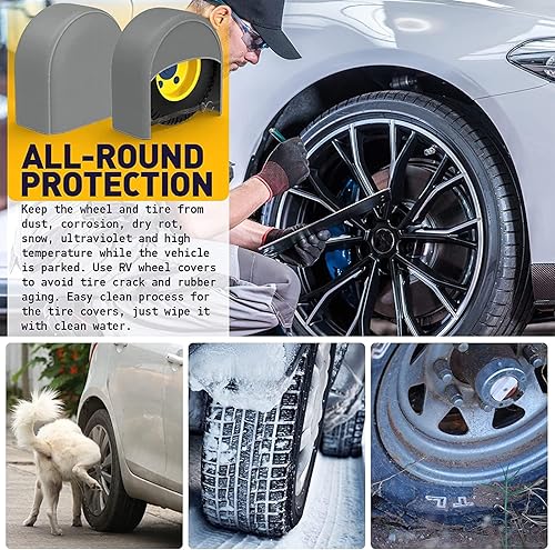 Vista 21 de K-Musculo Paquete de 4 fundas para neumáticos de autocaravana, impermeables, para ruedas de caravana, remolque, cámper, camión, SUV, se ajustan a
