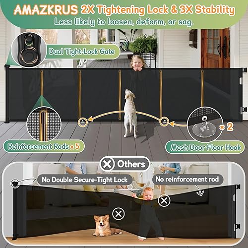 Miniatura 2 de Puerta retráctil de seguridad para bebé, puerta de malla para bebés o puerta retráctil para perros, 34 pulgadas de alto, puerta retráctil extra