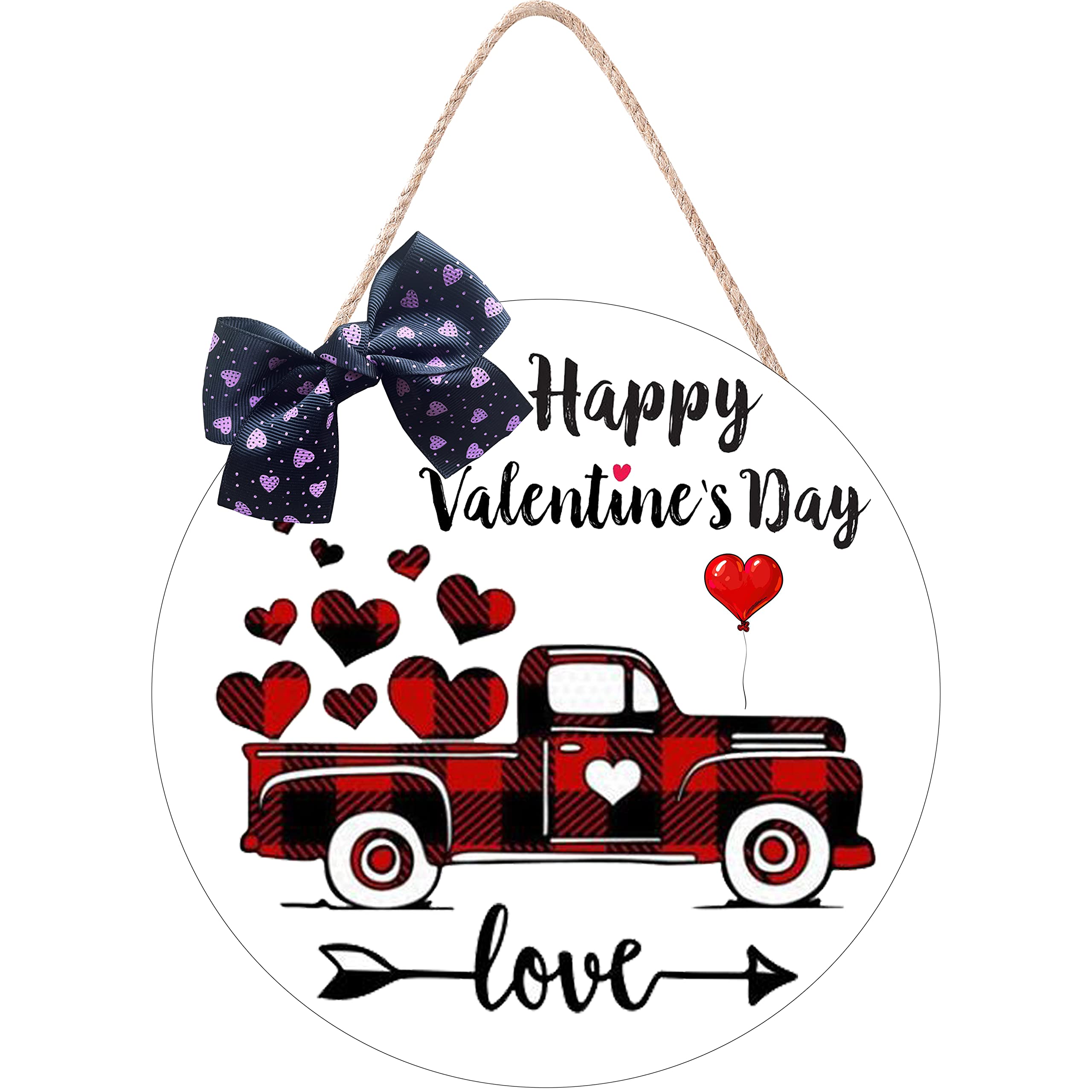 Photo 1 of 2 Hrency Valentine's Day Wooden Door Sign Truck Hanging Sign Happy Valentine's Day Decorations Wooden Door Hanger Wreath Outdoor Wall Decor