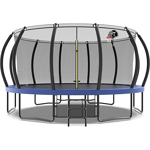 Evedy Trampoline - 16 15 14 12 10 8FT Trampolines for Kids and Adults - Family Jumping Outdoor Workout - ASTM Approved - Recreational Trampoline with Enclosure Net and Ladder
