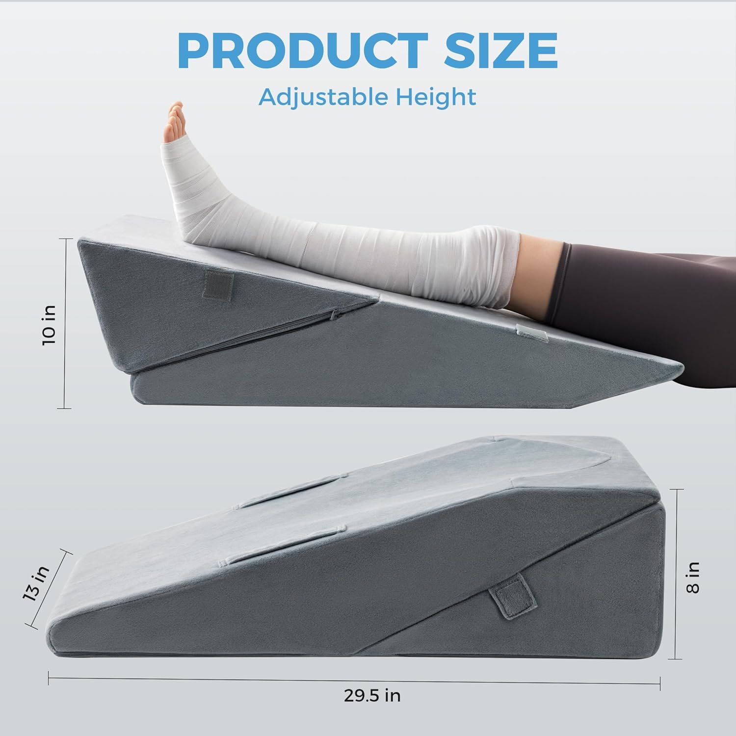 Ganondorf 2-in-1 Leg Elevation Pillow for Post Surgery – 8" & 10" Adjustable Premium Foam Leg Pillow, Knee Replacement, Hip & Back Pain Relief, Swelling Support with Handle Removable Washable Cover