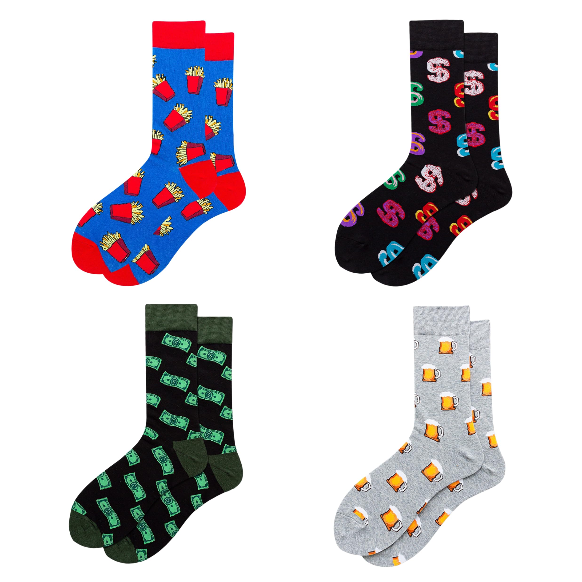 Calcetines Divertidos - Estilo Original y Creativo , Confortables y Cómodos, Ideal para Regalo - Calcetines para Hombre y Mujer (FR/ES, Letras, Talla única, Regular, Regular, 4, cerveza y dollar)