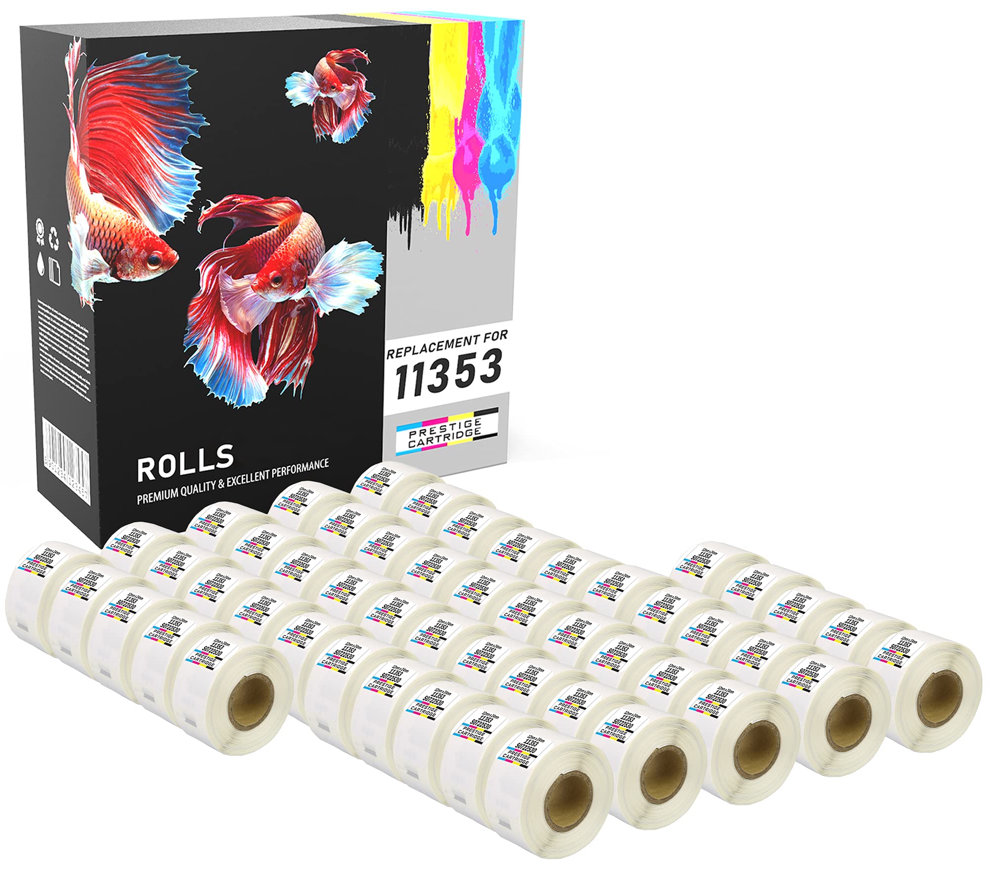 Prestige Cartridge 50x 11353 12mm x 24mm Etiketten kompatibel für LabelWriter 4XL, 310, 320, 330, 400, 450 Turbo/Twin Turbo/Duo & Seiko Smart Etikettendrucker (1000 Etiketten pro Rolle)