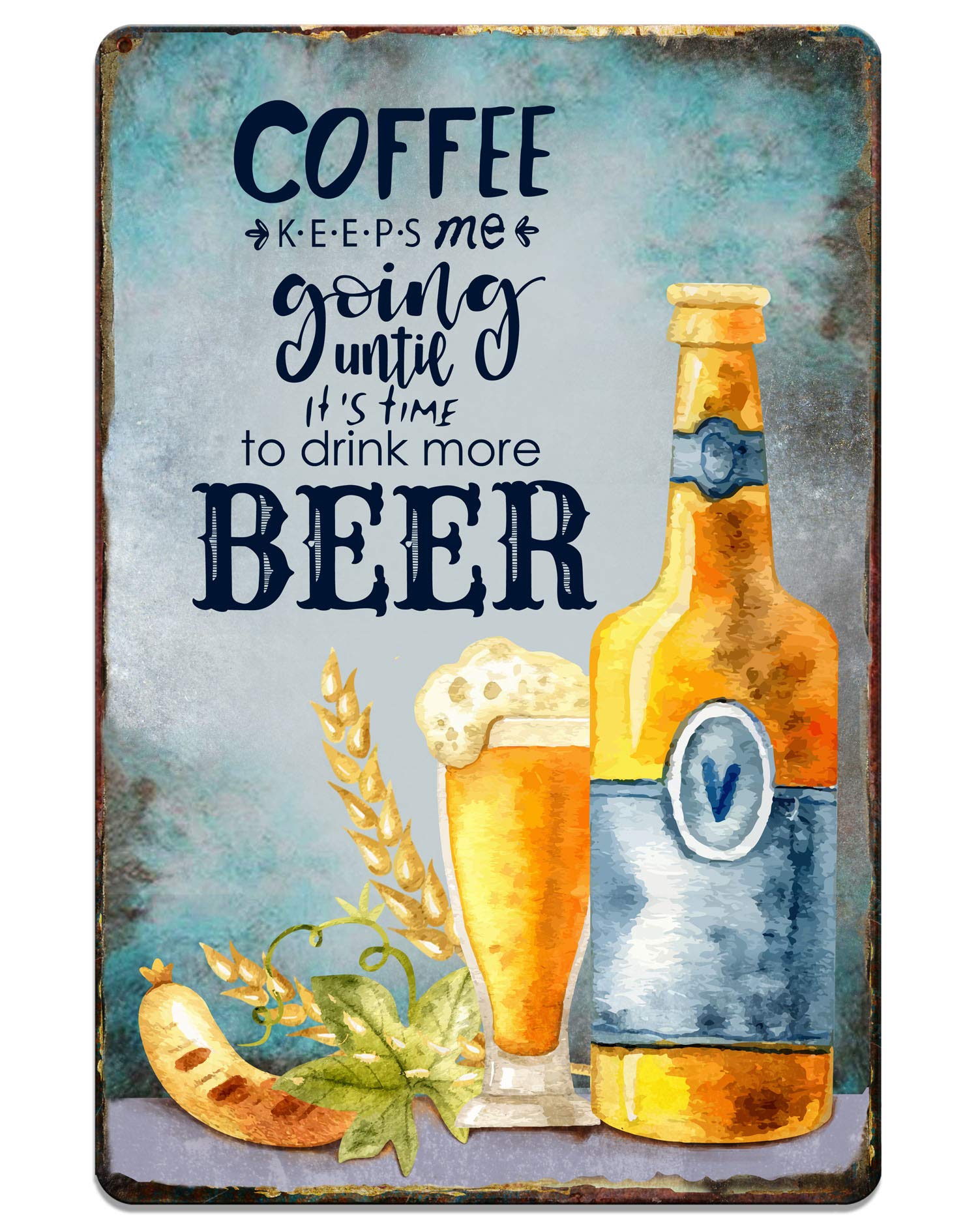 GSS Designs Coffee Keeps Me Going Wine Vintage Metal Sign (12x8Inch) - Bar Tin Signs for Country Farm Kitchen Wall Home Decor - Art Signs Gift for Friend (MST-005)