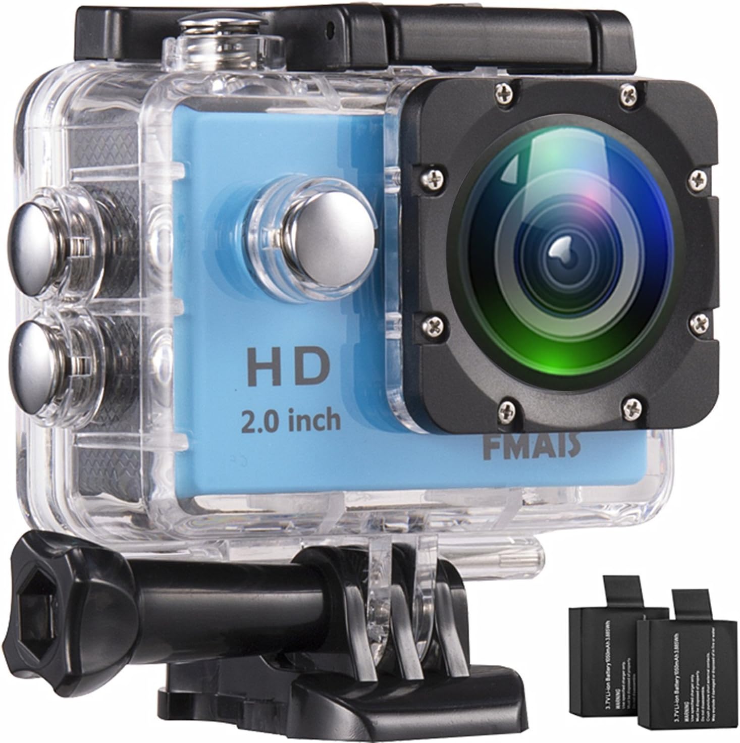 Action Camera FMAIS Full HD 1080P Waterproof Cam 2 Inch LCD Underwater 30m/98ft Diving 140° Wide-Angle Sports Camera with 2 Rechargeable Batteries and Mounting Accessories Kits(Blue)