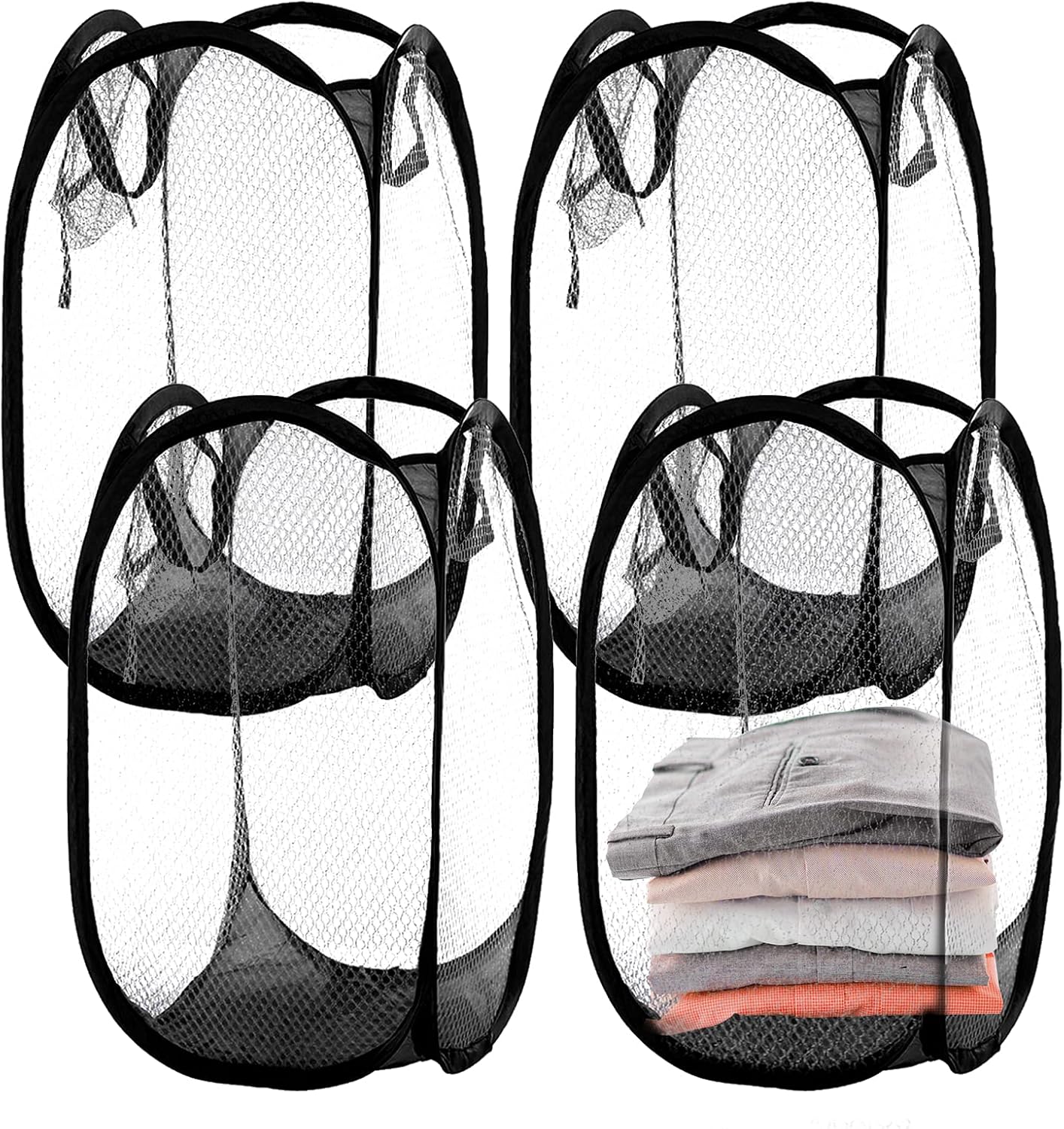 SINGOMON 4PCS Portable PopUp Laundry Hamper Mesh Clothes Baskets