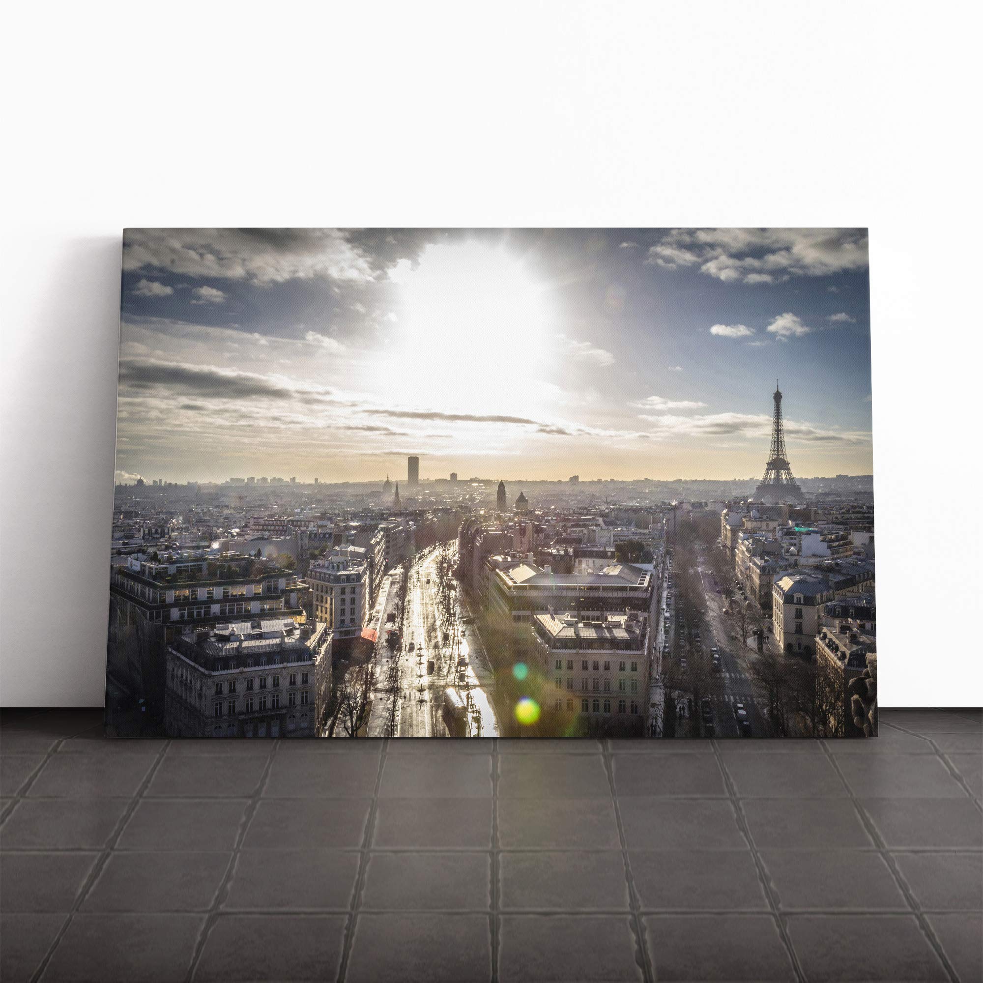Paris Sunlight Skyline Canvas Print | Gallery Wrapped 30mm Frame Wall Art | 30x20 inches | Ready to Hang | Modern Cityscape Picture | Living Room Bedroom Lounge Office