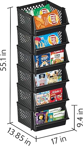 Miniatura 2 de Skywin Contenedores apilables de plástico grandes para despensa, paquete de 6, contenedores apilables para organizar alimentos, cocina y artículos