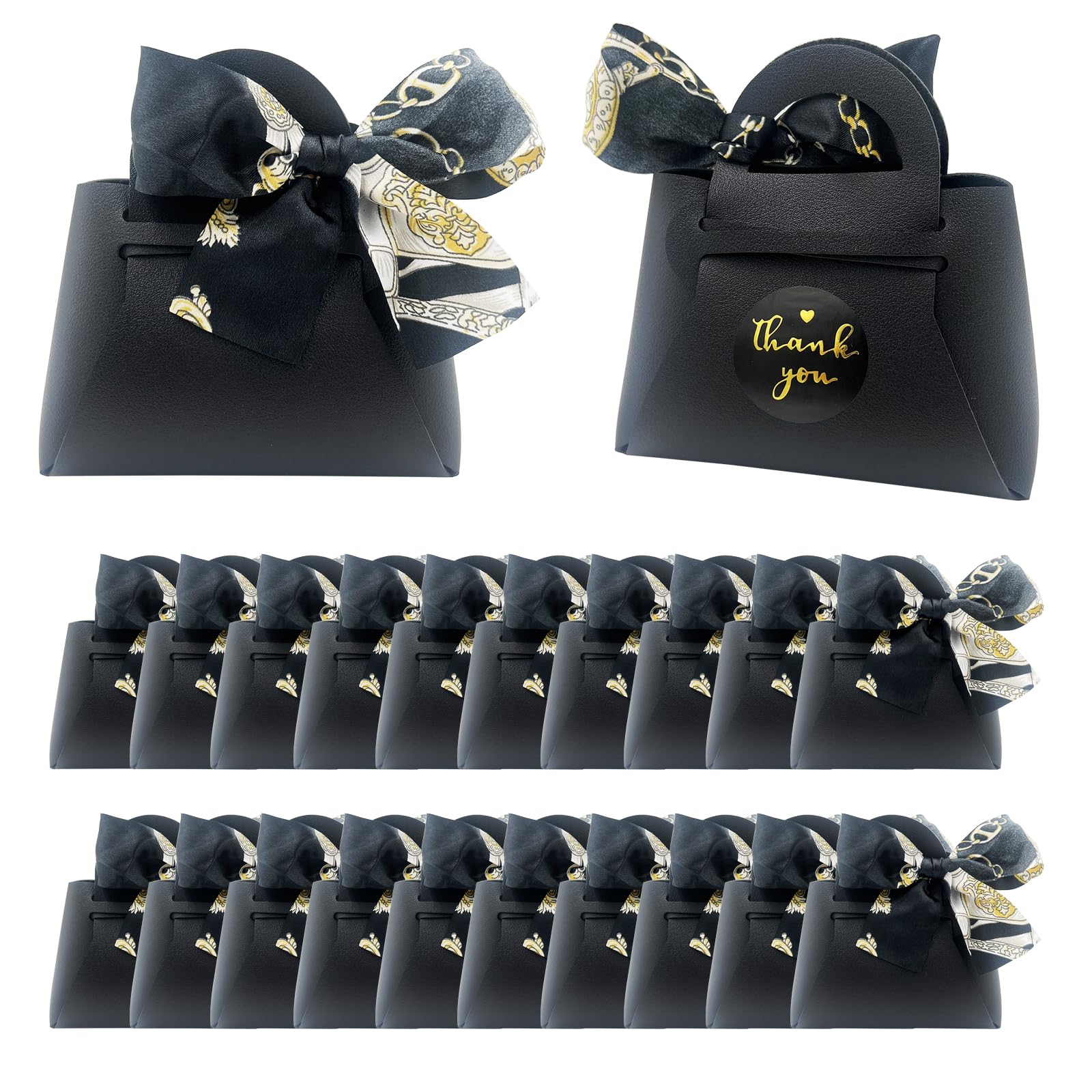 DUGYIRS 20 Pieces PU Leather Gift Bags with Satin Ribbon,Reusable Gift Boxes for Weddings,Birthday,Baby Showers,Candy(Black) — image 1