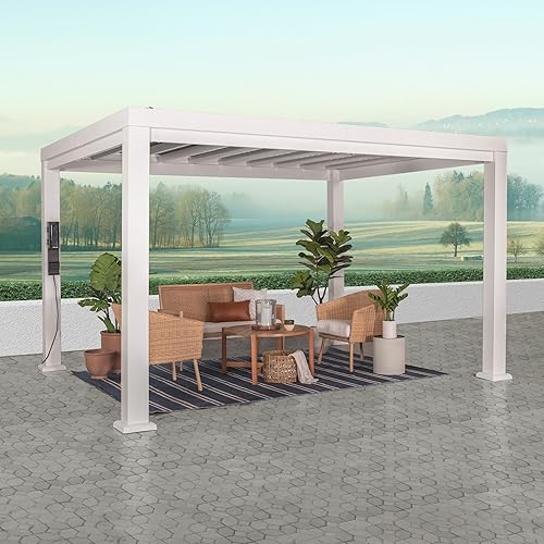 Miniatura 2 de Backyard Discovery Pérgola Windham de acero galvanizado blanco de 12 x 10 pies con toldo suave, soporta vientos de hasta 100 MPH, resistente a la