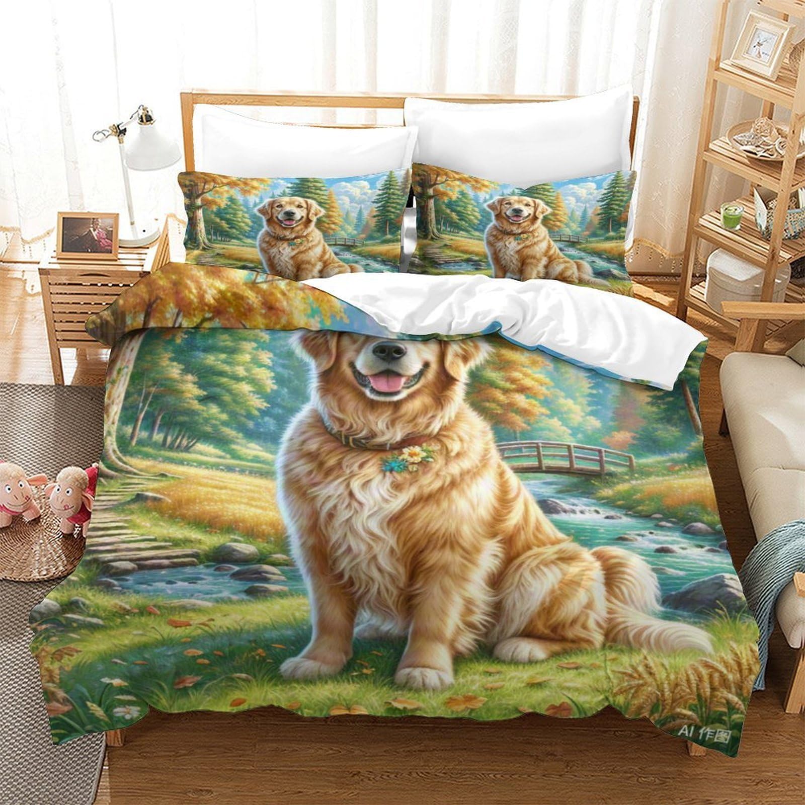 Housse de couette ado motif Golden Retriever pour créer un cocon douillet dans sa chambre