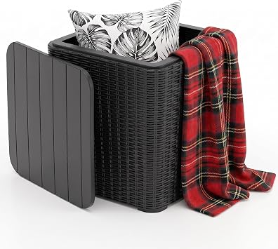 12 Gallon Outdoor Deck Box, Lockable Waterproof Resin Storage Bin, Weatherproof Container for Patio Cushions, Garden Tools & Outdoor Accessories Black