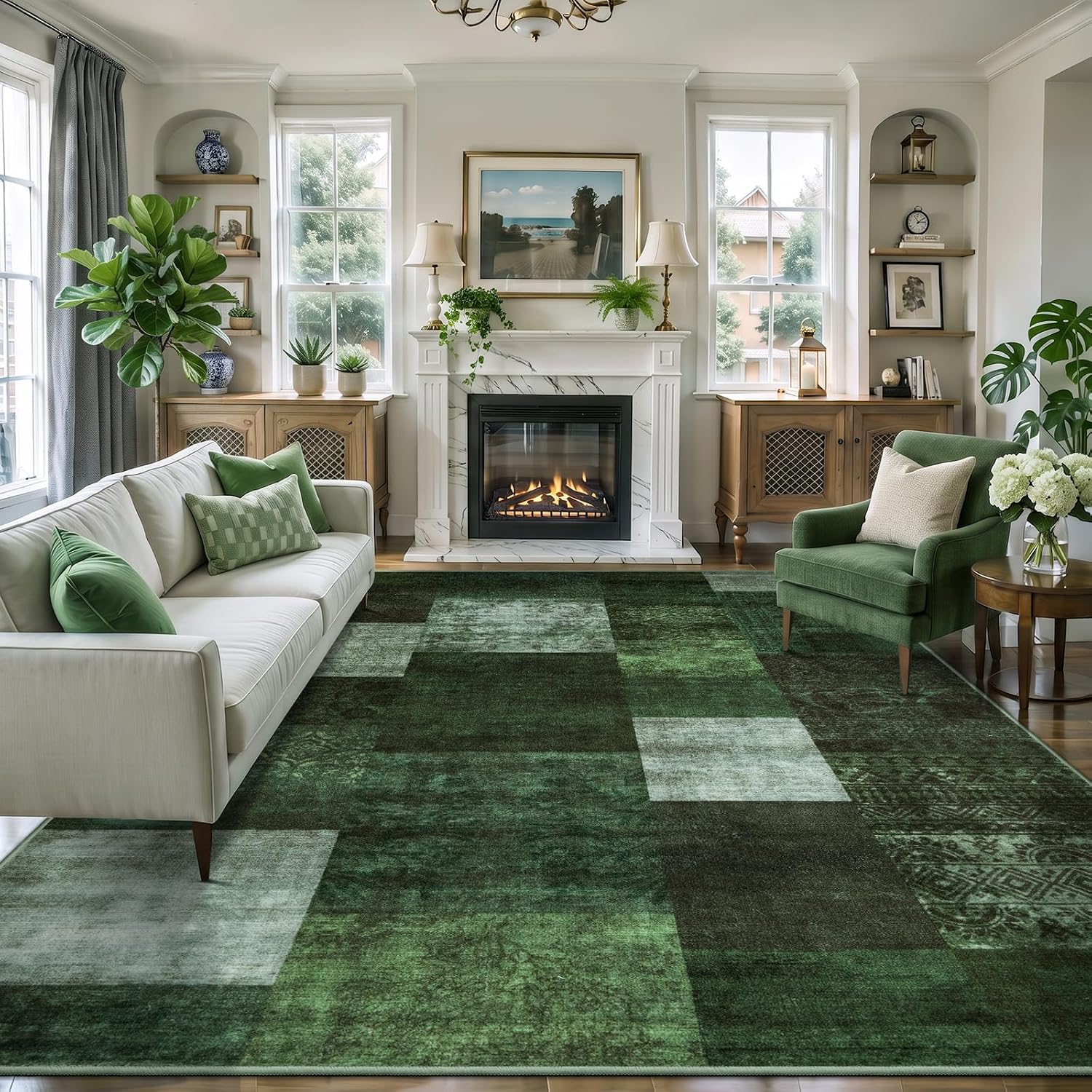 Ciicool 8x10 Area Rugs for Living Room, Soft Geometric Washable Carpet Moss