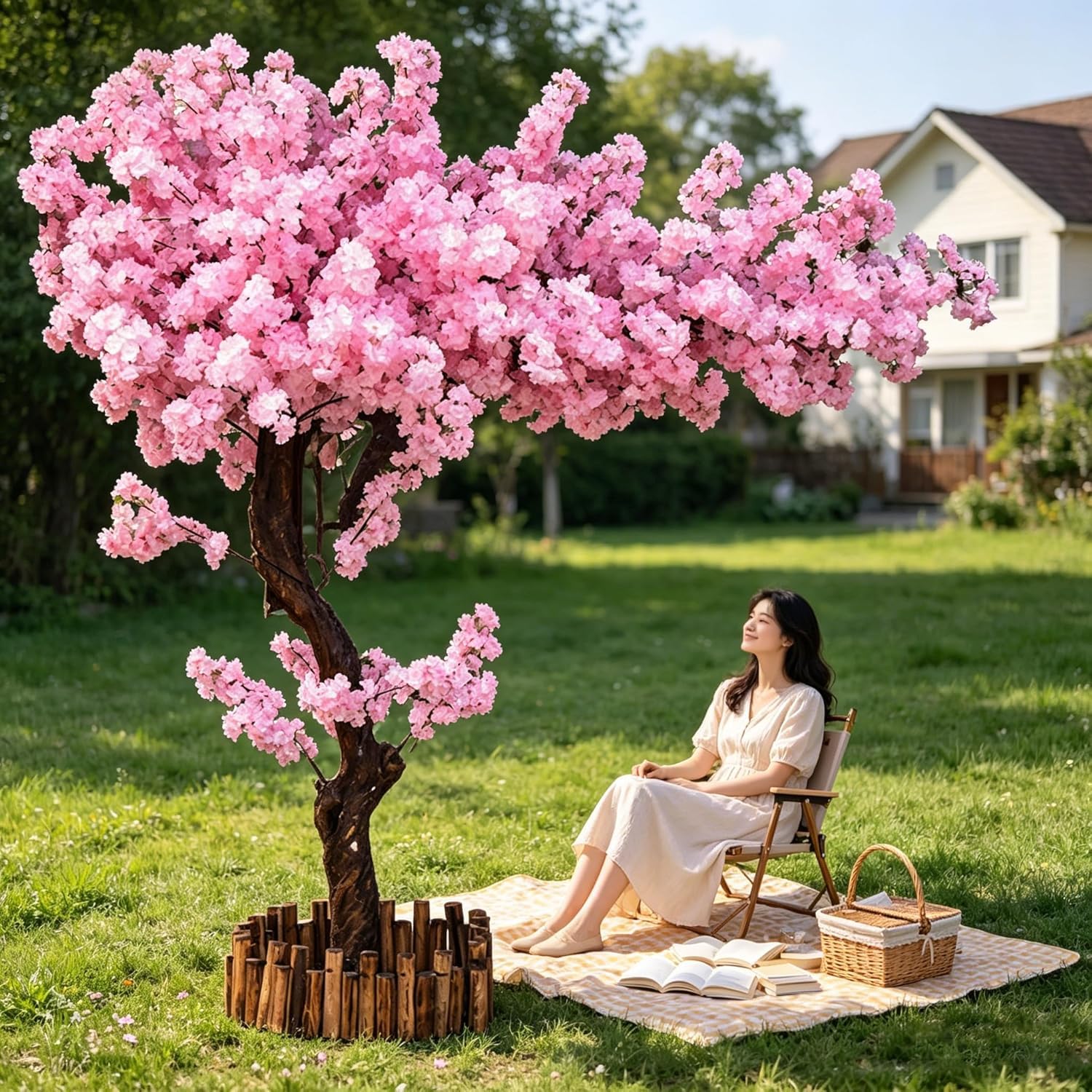 Générique Arbre Fleur de Cerisier Artificiel, Fleurs Artificielles Fait à La Main, Rose Faux Sakura Fleur Decor, pour Intérieur Extérieur, Mariage, Bureau,2x1m/6.6x3.3ft