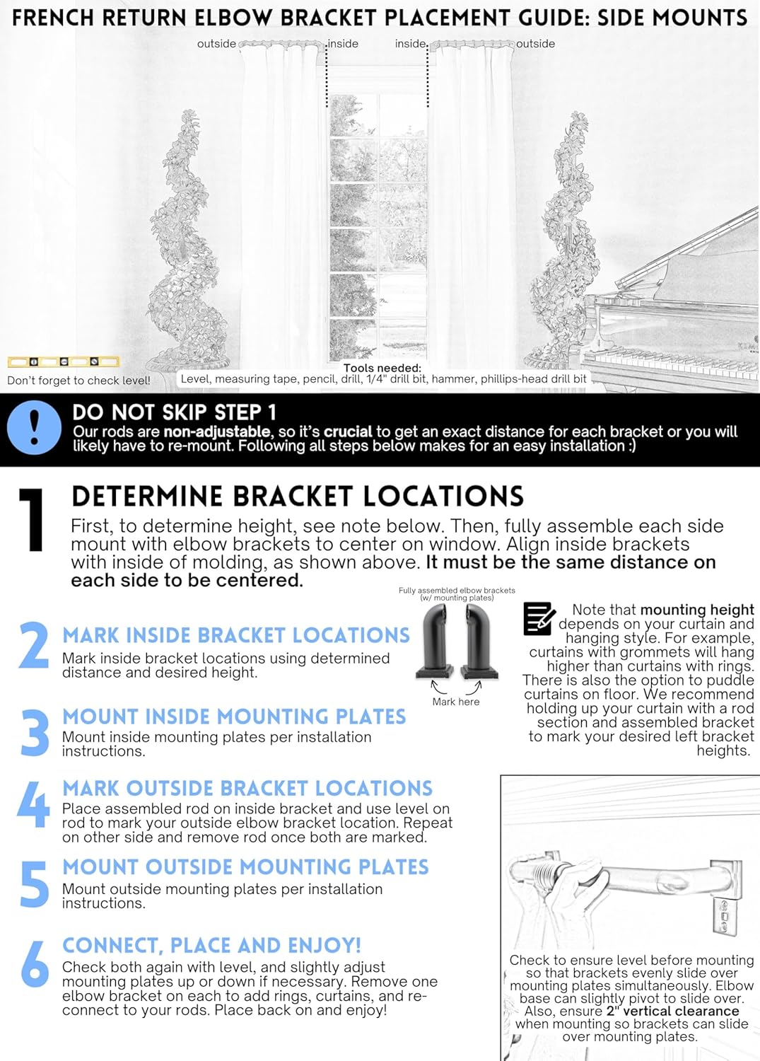 BlastHome® Luxury French Return Room Darkening Brackets – Premium Quality, Heavy Metal – Fits Only Signature Collection Curtain Rods (Rod Not Included) – 1 1/4" Large Diameter, Set of 2 – Brushed Gold