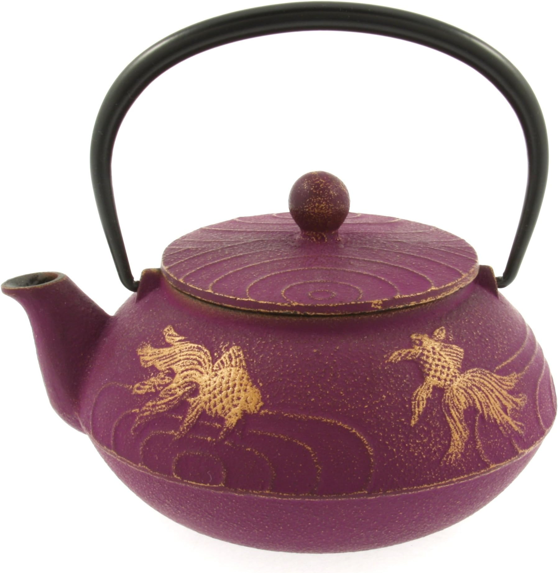 Japanese Iron Teapot Tetsubin Gold and Purple Goldfish