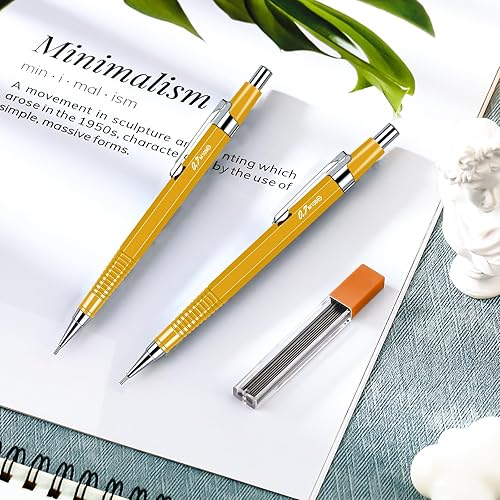 Miniatura 5 de Outus Paquete de 4 lápices mecánicos de dibujo automático, lápices de dibujo de metal y 4 lápices de dibujo automáticos retráctiles para dibujo,