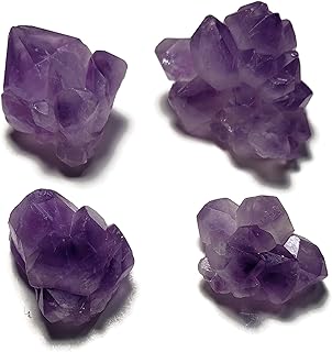 Raw Amethyst Mini Flowers 4pc Set of 21mm – 37mm Clusters of Double Terminated Points Natural Healing Crystal Gemstones from Brazil