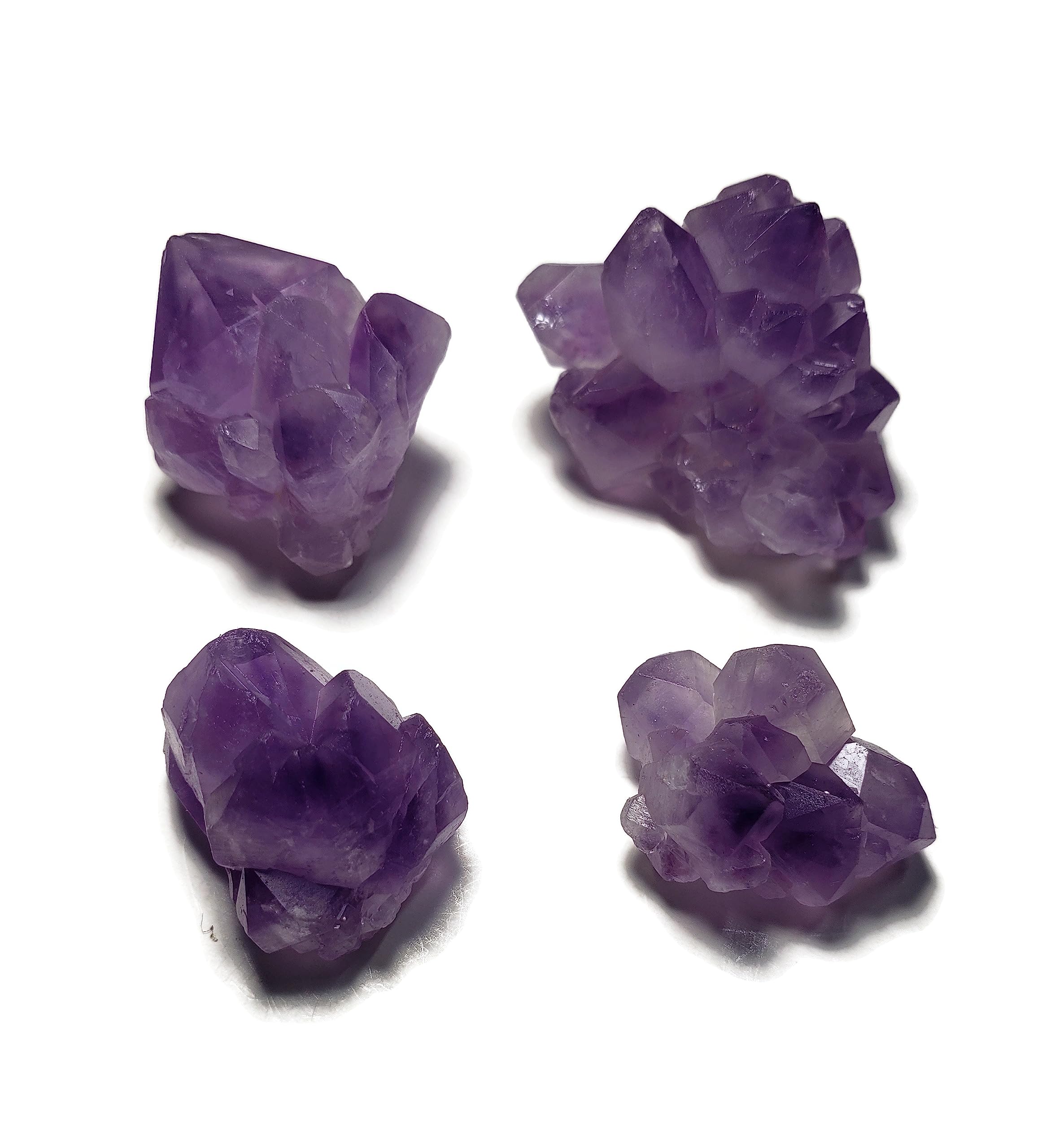 Raw Amethyst Mini Flowers 4pc Set of 21mm – 37mm Clusters of Double Terminated Points Natural Healing Crystal Gemstones from Brazil