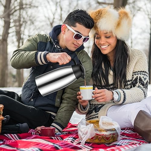 Miniatura 6 de Ziliny 2 jarras térmicas de café de 51 onzas de acero inoxidable al vacío con cepillos, dispensador de café aislado de doble pared al vacío para