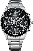 Reloj Cronógrafo de Fin de Semana Eco-Drive para Hombre Citizen en Acero Inoxidable Tono Plata, Dial Negro (Modelo: AT2387-52E)