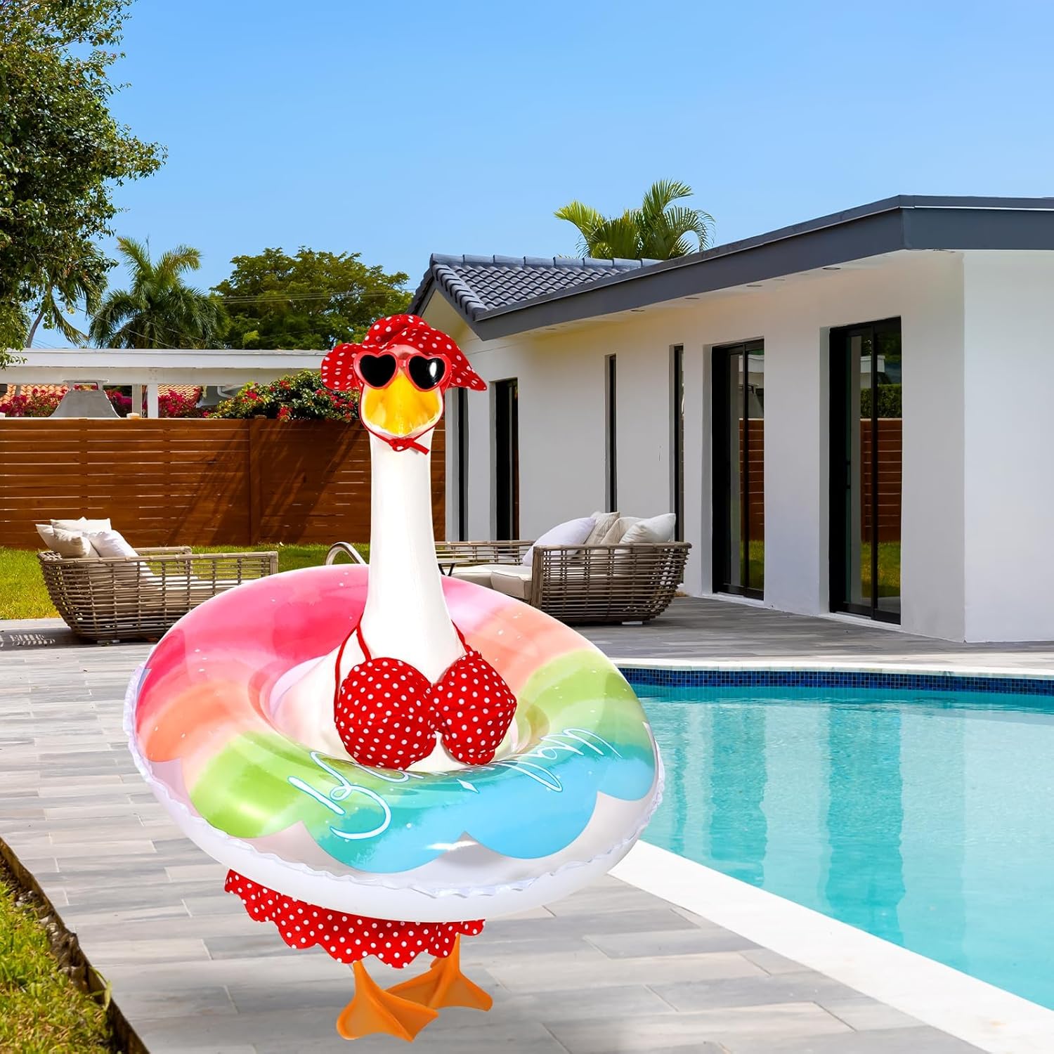 5Pcs Hawaiian Goose Outfit Lawn Bikini Porch Goose Clothes for Spring Summer Yard Lawn Outdoor Decoration (Red)