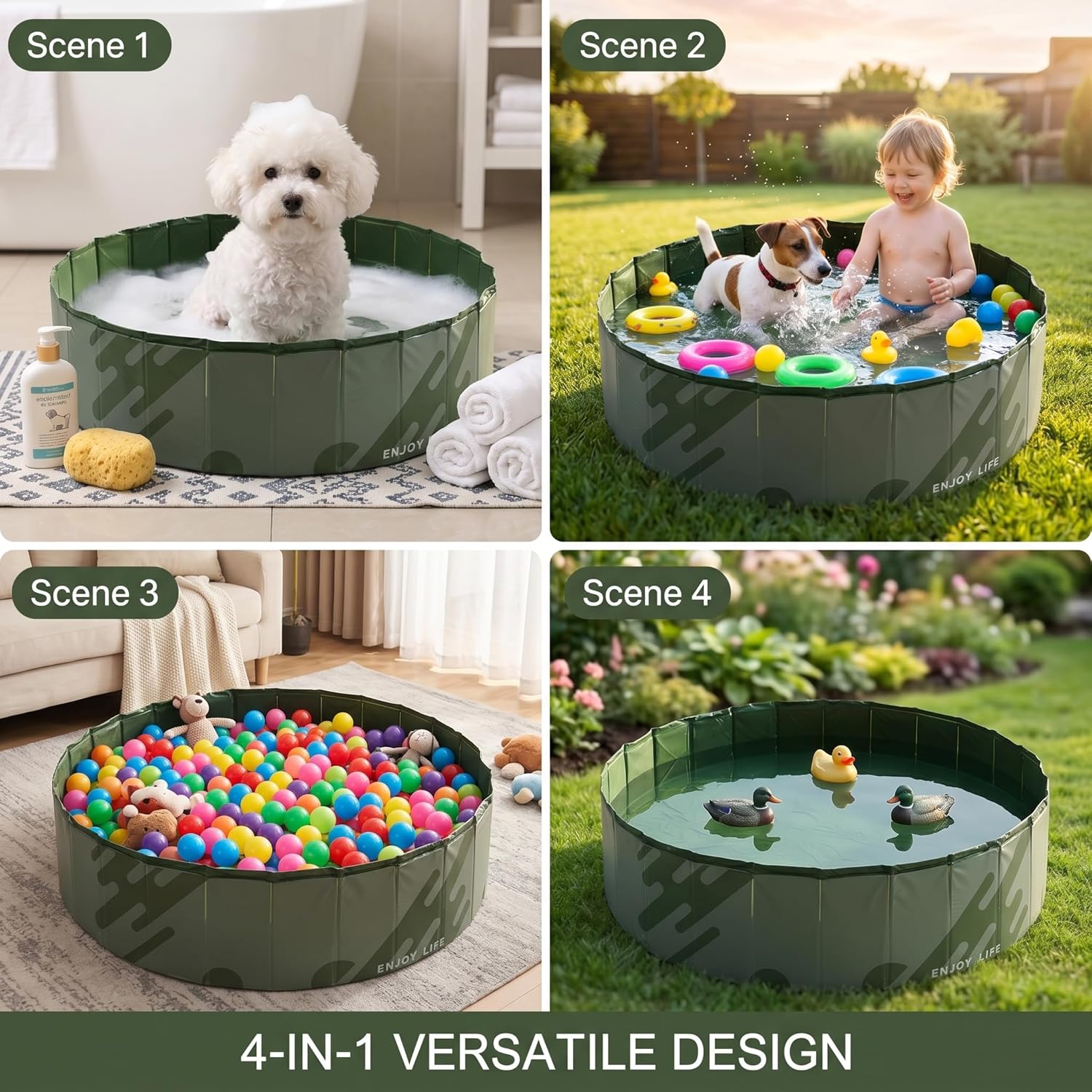 Dog Pool for Large Dogs, Summer Foldable Hard Plastic Pet Swimming Pool, Heavy Duty 0.5mm PVC Non-Slip Bottom, Portable Kiddie Pool, Dog Ball Pit & Pet Bath Tub for Backyard (M)