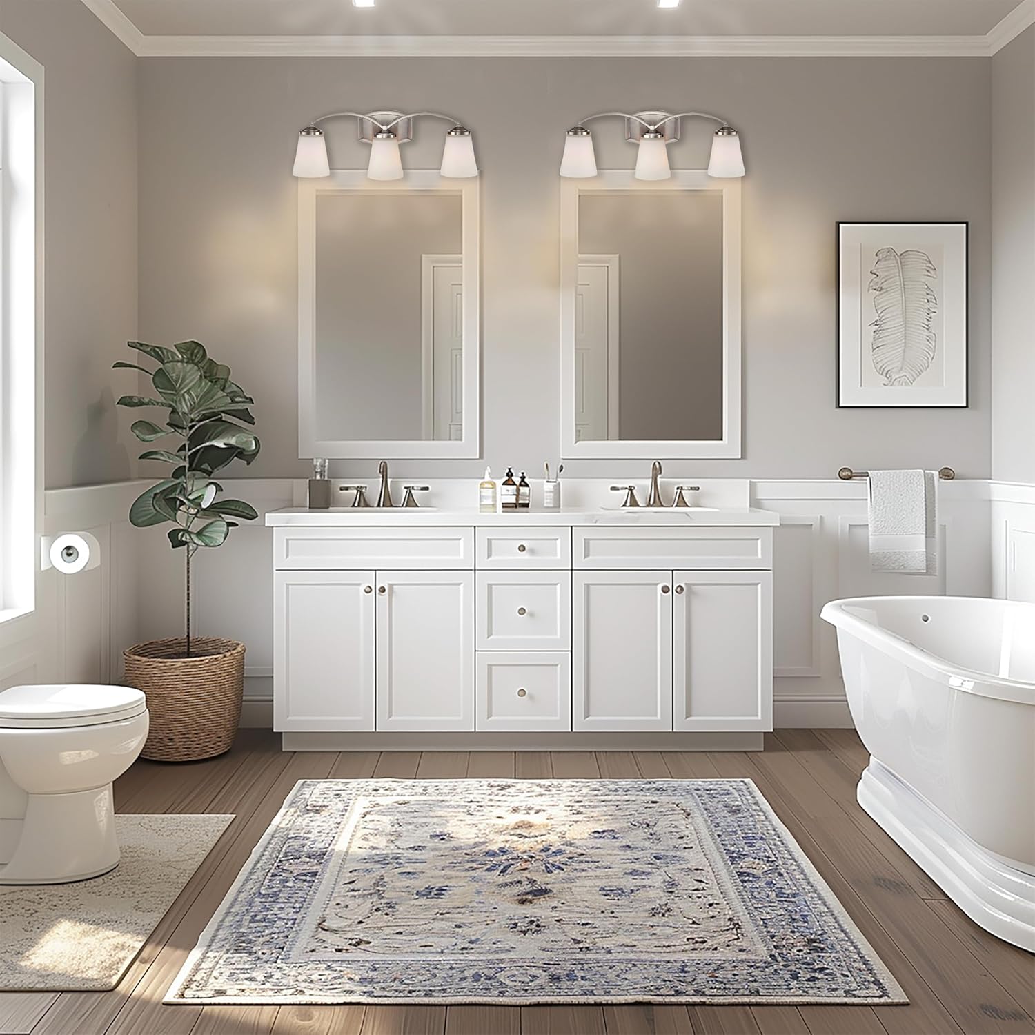 Minka Lavery 6963-84 Overland Park Vanity Bath Light, 3-Light, 300 Total Watts, 22.75-in H x 8.25-in W, Brushed Nickel