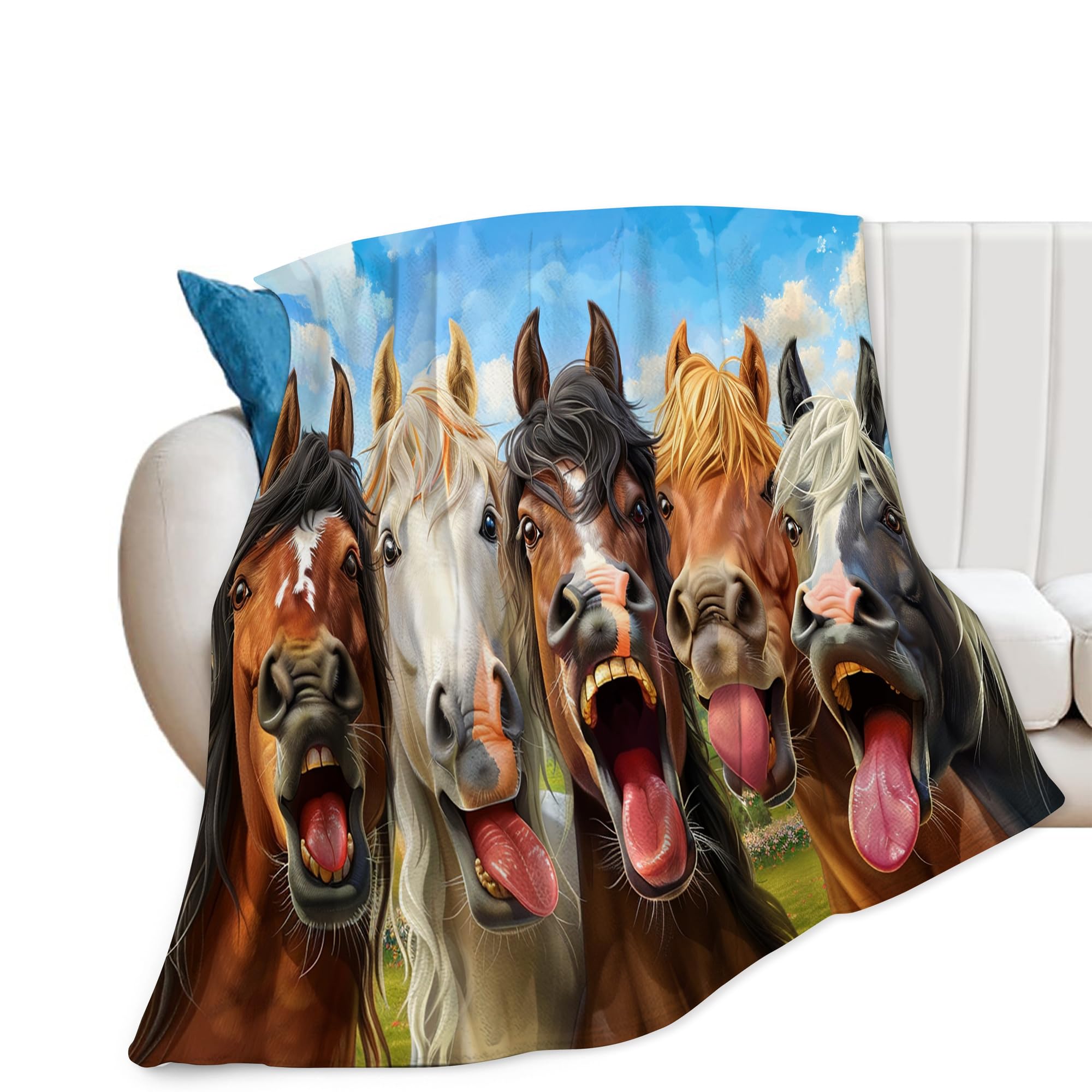 Funny Horses Blanket Horse Throw Blanket Horse Gifts and Decor Funny Animal Blanket for Girls Women Men Boys Soft Warm Cozy Fleece Blanket for Couch Sofa ​Bed 50"x40"
