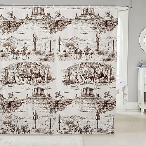 Cortina de ducha de vaquero occidental, cortina de baño marrón con diseño de caballo salvaje del desierto para niños, hombres, niñas, decoración de