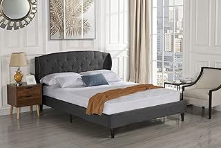 Classic Dark Grey Box-Tufted Shelter Bed Frame (Queen) - coolthings.us