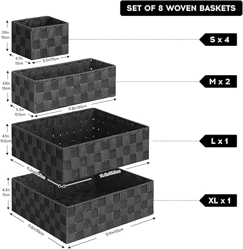Miniatura 97 de Posprica Cestas de almacenamiento tejidas para organizar, pequeñas cestas negras de cubo organizador divisor para cajón, armario, estante, aparador,